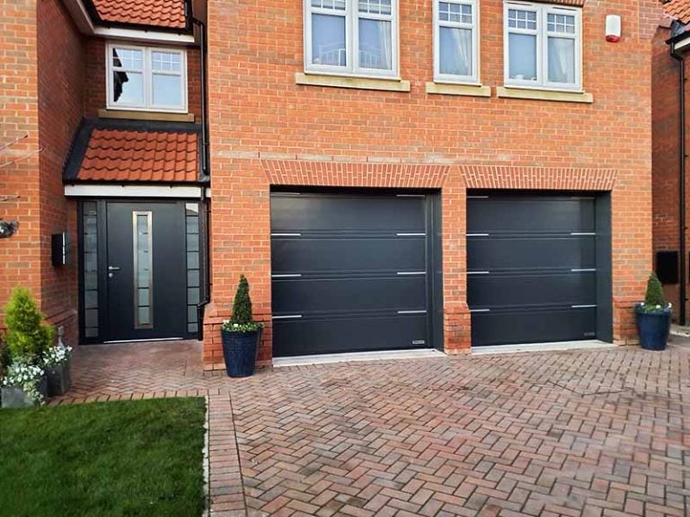 Hormann Style 700B Entrance Door with Side Lights & Matching T Ribbed Sectional Garage Doors with Inlays