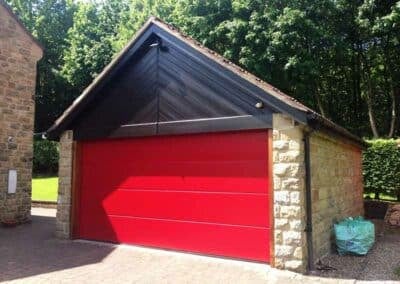 Double Large Ribbed Sectional Garage Door in Red