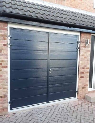 Insulated side hinged garage in anthracite grey colour